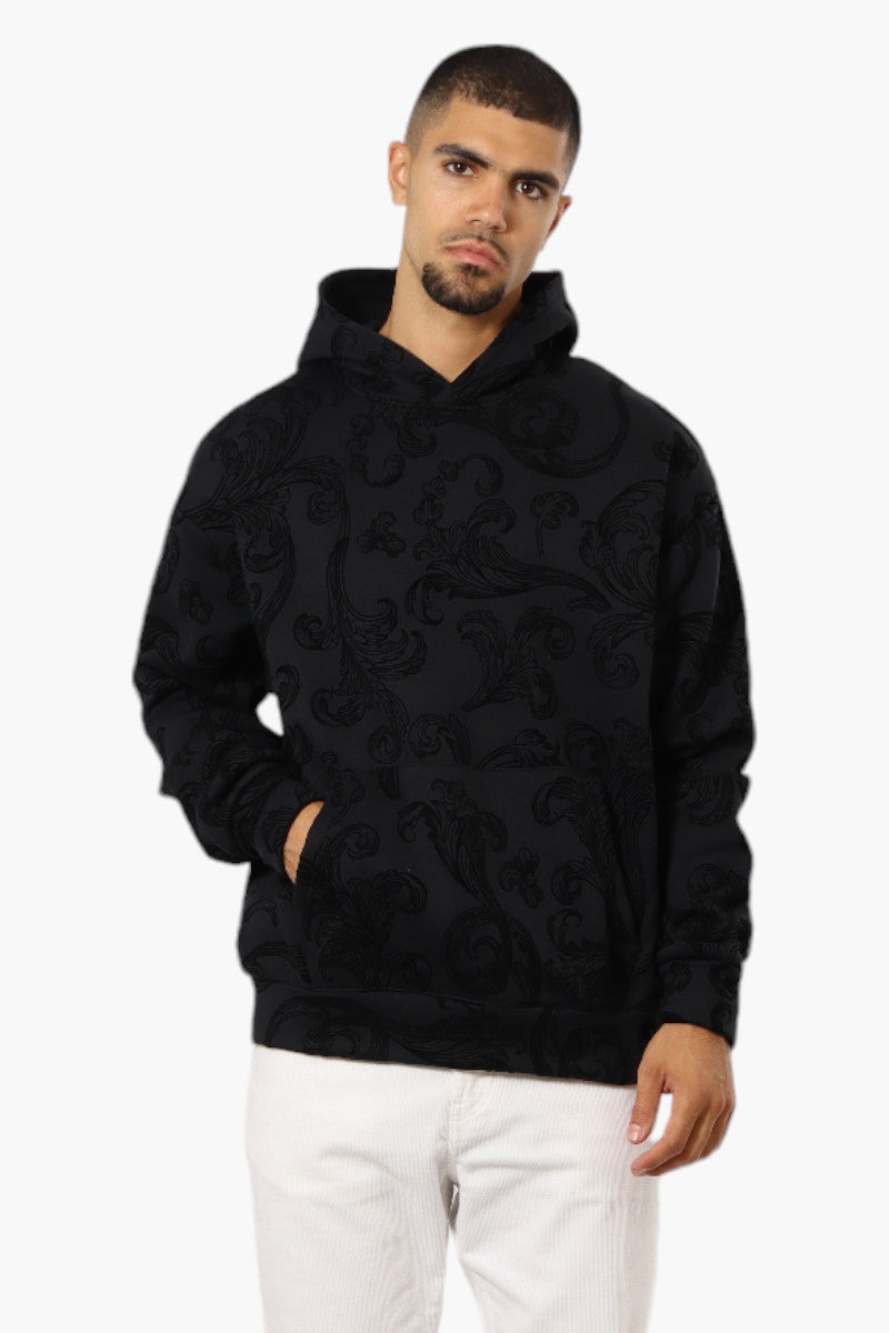 Essentials By Drill Clothing Flocked Patterned Drop Shoulder Hoodie Black