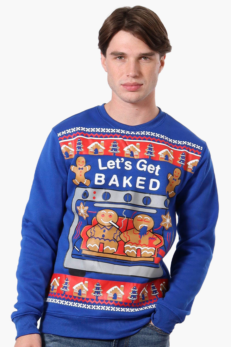 Ugly Christmas Sweater Let s Get Baked Print Christmas Sweater Blue