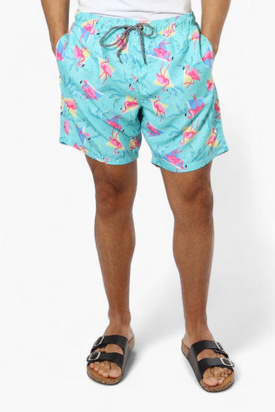 Boardsports Flamingo Pattern Tie Waist Shorts - Turquoise - Mens Shorts & Capris - International Clothiers