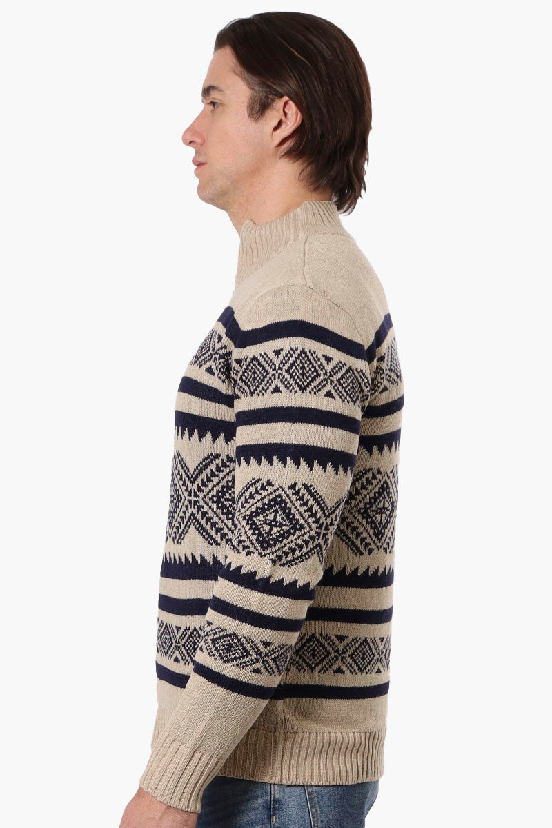 Canada Weather Gear Patterned Zip Up Pullover Sweater - Beige - Mens Pullover Sweaters - International Clothiers