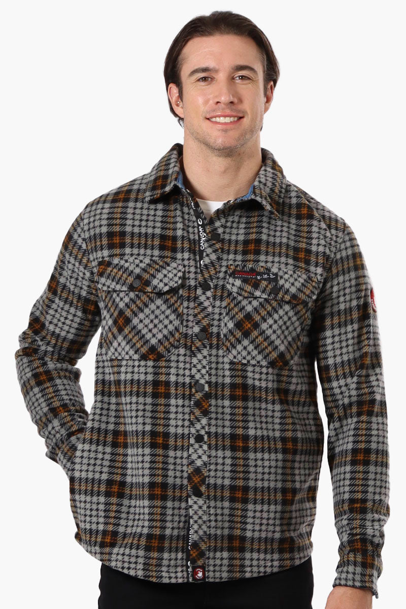 Canada Weather Gear Plaid Fleece Button Up Shacket - Grey - Mens Lightweight Jackets - International Clothiers