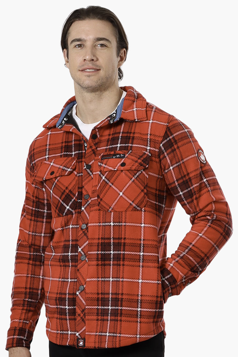 Canada Weather Gear Plaid Fleece Button Up Shacket - Red - Mens Lightweight Jackets - International Clothiers