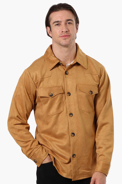 Urbanology Button Up Suede Lightweight Jacket - Caramel - Mens Lightweight Jackets - International Clothiers