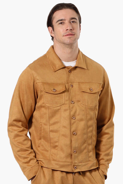 Urbanology Button Up Suede Trucker Lightweight Jacket - Caramel - Mens Lightweight Jackets - International Clothiers