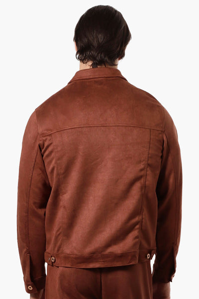 Urbanology Button Up Suede Trucker Lightweight Jacket - Brown - Mens Lightweight Jackets - International Clothiers