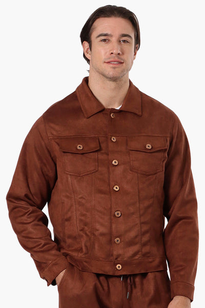 Urbanology Button Up Suede Trucker Lightweight Jacket - Brown - Mens Lightweight Jackets - International Clothiers