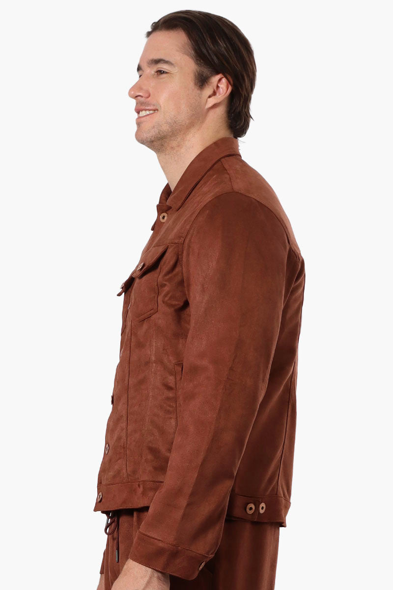 Urbanology Button Up Suede Trucker Lightweight Jacket - Brown - Mens Lightweight Jackets - International Clothiers