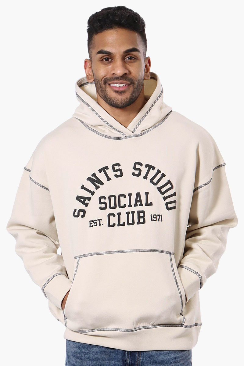 Saints Studio Social Club Print Hoodie - Cream - Mens Hoodies & Sweatshirts - International Clothiers