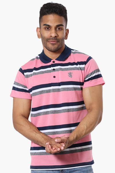 Vroom & Dreesman Striped Button Up Polo Shirt - Pink - Mens Polo Shirts - International Clothiers