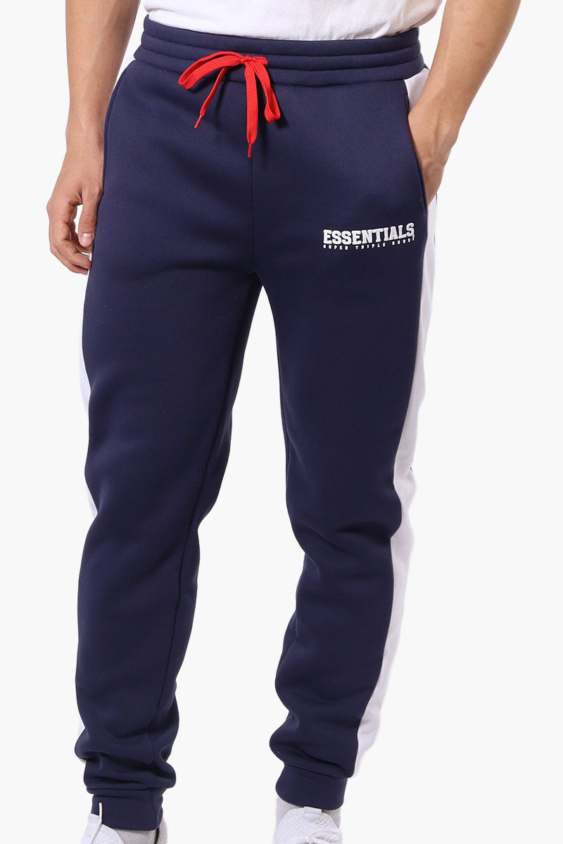 Essentials Super Triple Goose Side Stripe Tie Waist Joggers - Navy - Mens Joggers & Sweatpants - International Clothiers