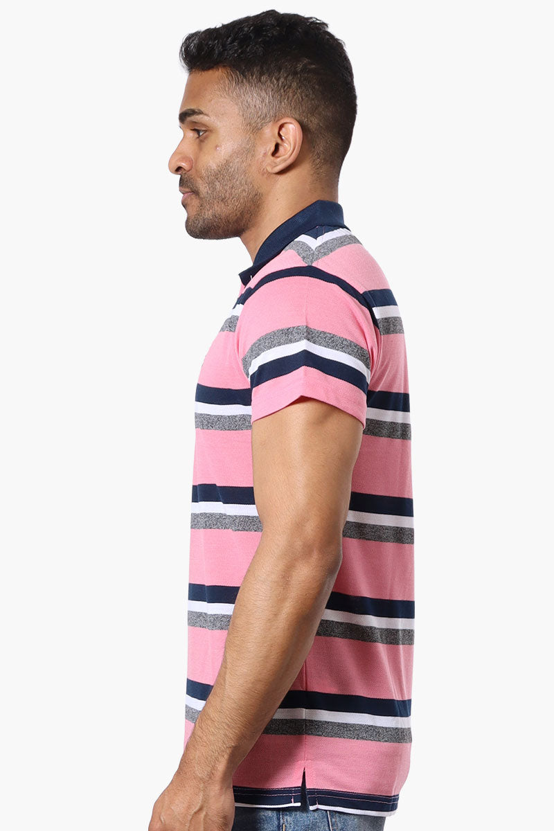 Vroom & Dreesman Striped Button Up Polo Shirt - Pink - Mens Polo Shirts - International Clothiers