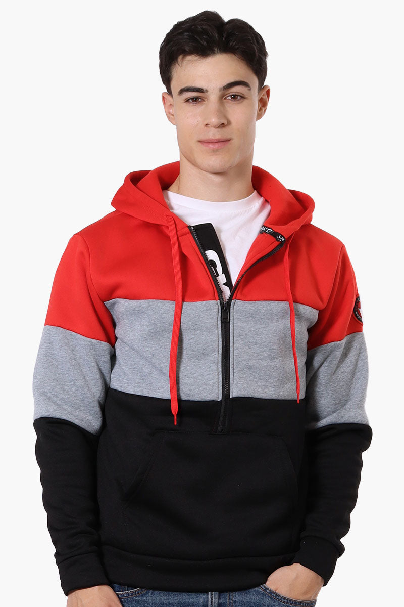 Canada Weather Gear 1/2 Zip Colour Block Hoodie - Red - Mens Hoodies & Sweatshirts - International Clothiers