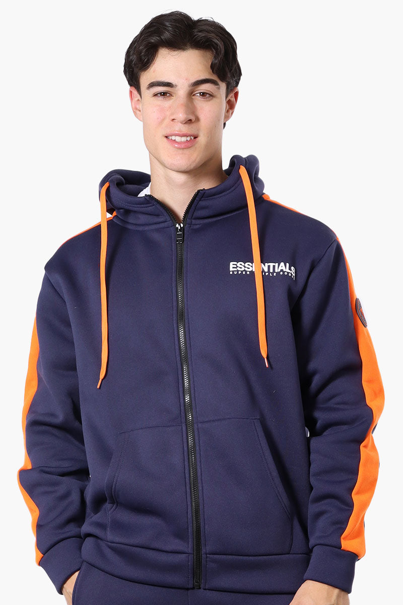 Essentials Super Triple Goose Sleeve Stripe Zip Up Hoodie - Navy - Mens Hoodies & Sweatshirts - International Clothiers