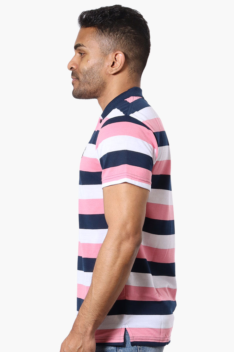 Vroom & Dreesman Striped Button Up Polo Shirt - Pink - Mens Polo Shirts - International Clothiers