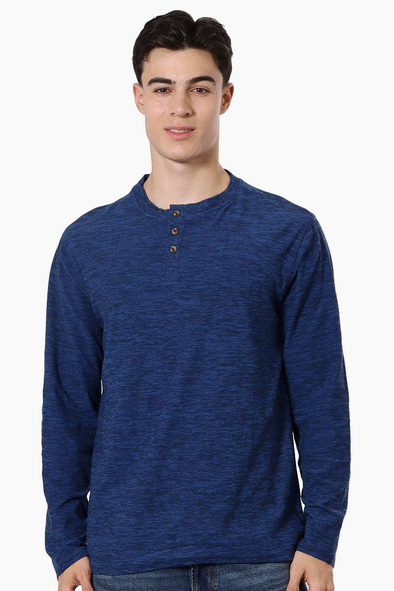 Canada Weather Gear Basic Henley Long Sleeve Top - Navy - Mens Long Sleeve Tops - International Clothiers