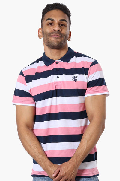 Vroom & Dreesman Striped Button Up Polo Shirt - Pink - Mens Polo Shirts - International Clothiers