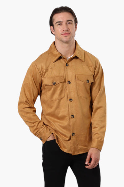 Urbanology Button Up Suede Lightweight Jacket - Caramel - Mens Lightweight Jackets - International Clothiers