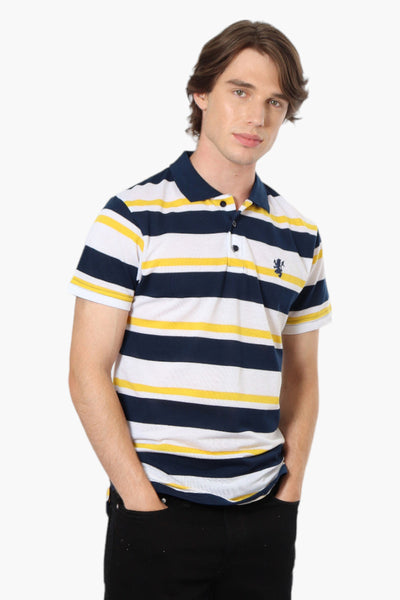 Vroom & Dreesman Striped Button Up Polo Shirt - Navy - Mens Polo Shirts - International Clothiers