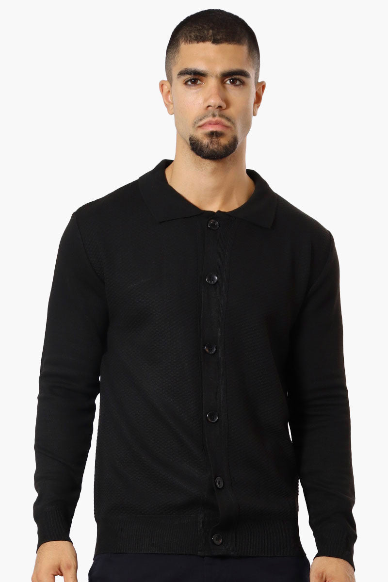 Jay Y. Ko Button Up Textured Cardigan - Black - Mens Cardigans - International Clothiers