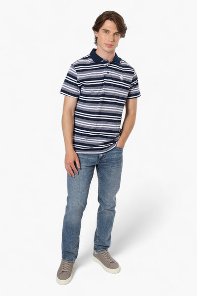 Vroom & Dreesman Striped Button Up Polo Shirt - Navy - Mens Polo Shirts - International Clothiers