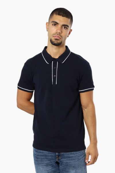 Jay Y. Ko Solid Piping Detail Polo Shirt - Navy - Mens Polo Shirts - International Clothiers