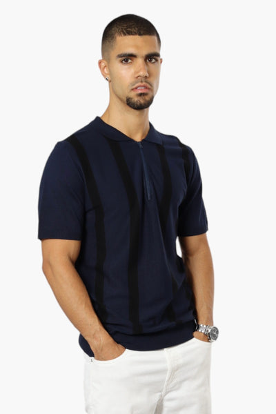 Jay Y. Ko Striped Zip Up Polo Shirt - Navy - Mens Polo Shirts - International Clothiers