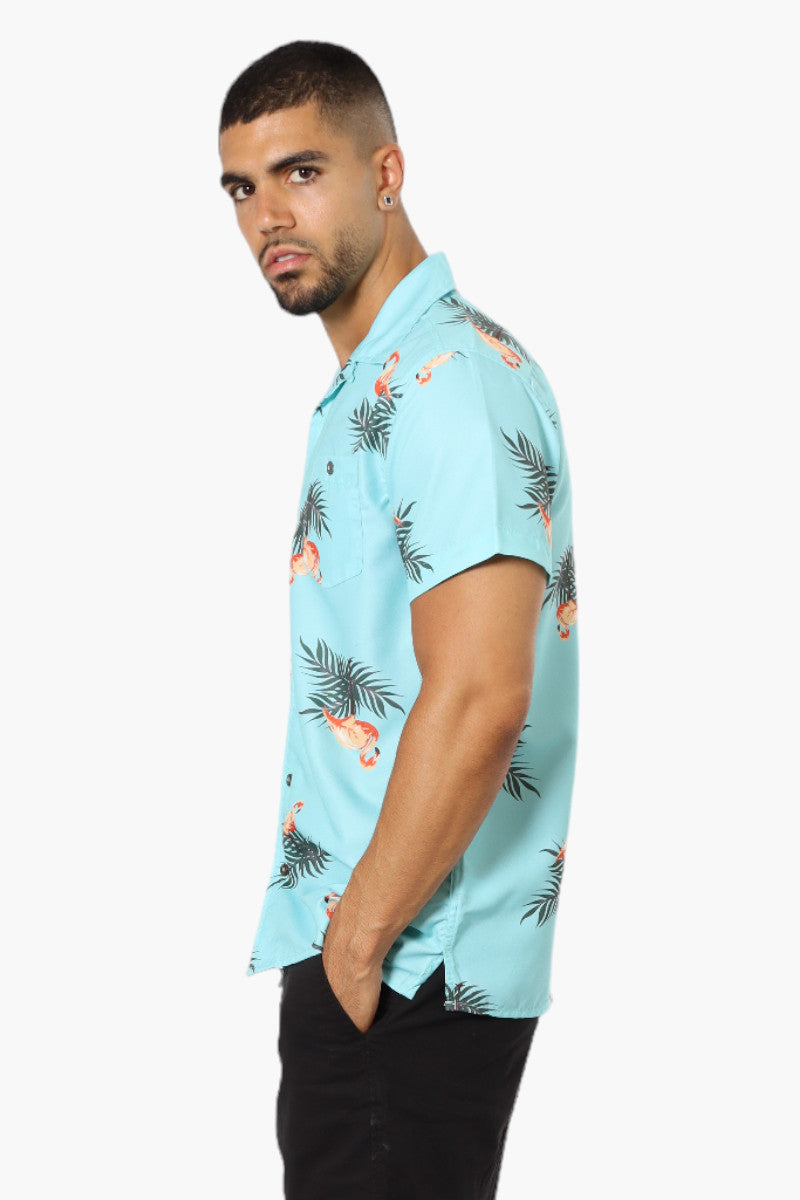 Boardsports Flamingo Pattern Button Up Casual Shirt - Blue - Mens Casual Shirts - International Clothiers