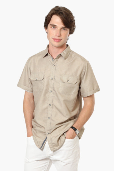 Vroom & Dreesmann Button Up Flap Pocket Casual Shirt - Beige - Mens Casual Shirts - International Clothiers