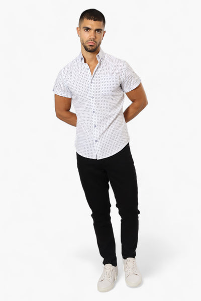 Jay Y. Ko Patterned Short Sleeve Button Up Casual Shirt - White - Mens Casual Shirts - International Clothiers