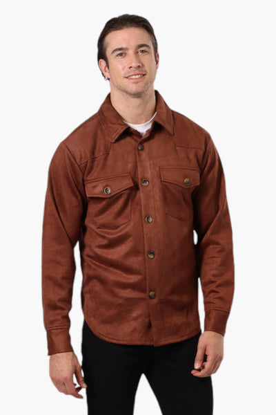 Urbanology Button Up Suede Lightweight Jacket - Brown - Mens Lightweight Jackets - International Clothiers