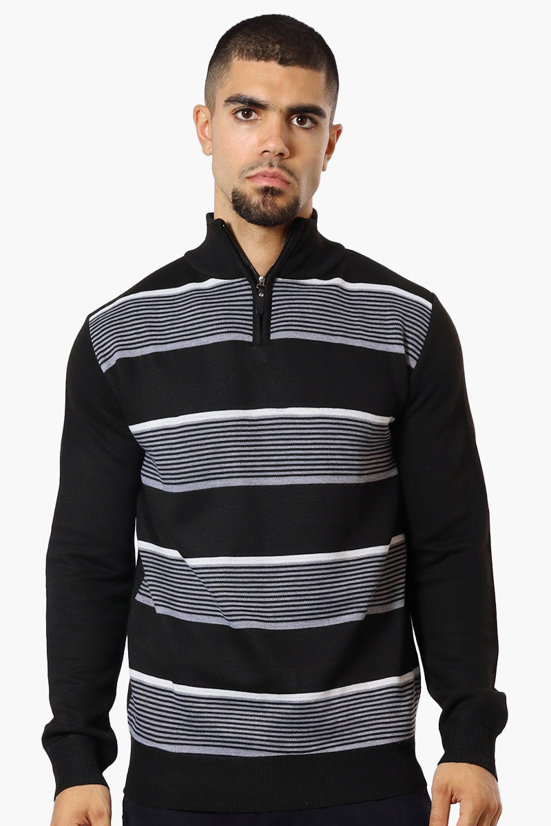 Jay Y. Ko Striped 1/4 Zip Pullover Sweater - Grey - Mens Pullover Sweaters - International Clothiers