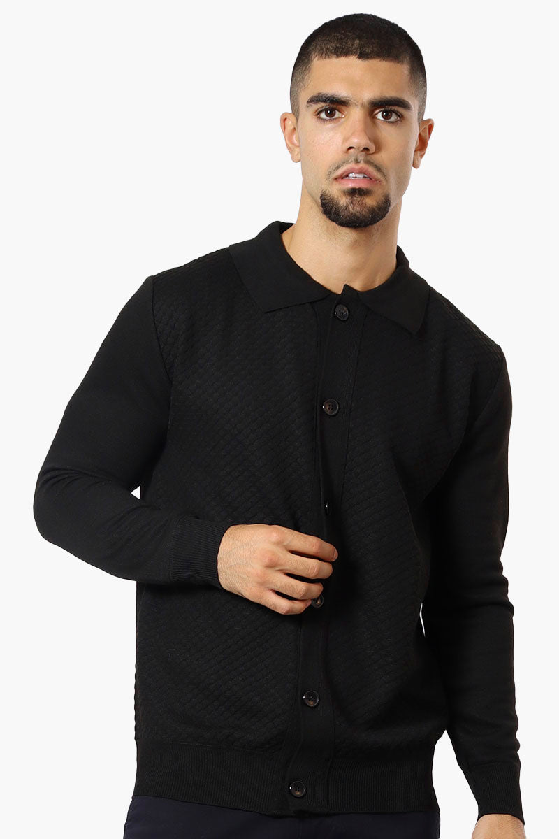 Jay Y. Ko Button Up Diamond Texture Cardigan - Black - Mens Cardigans - International Clothiers