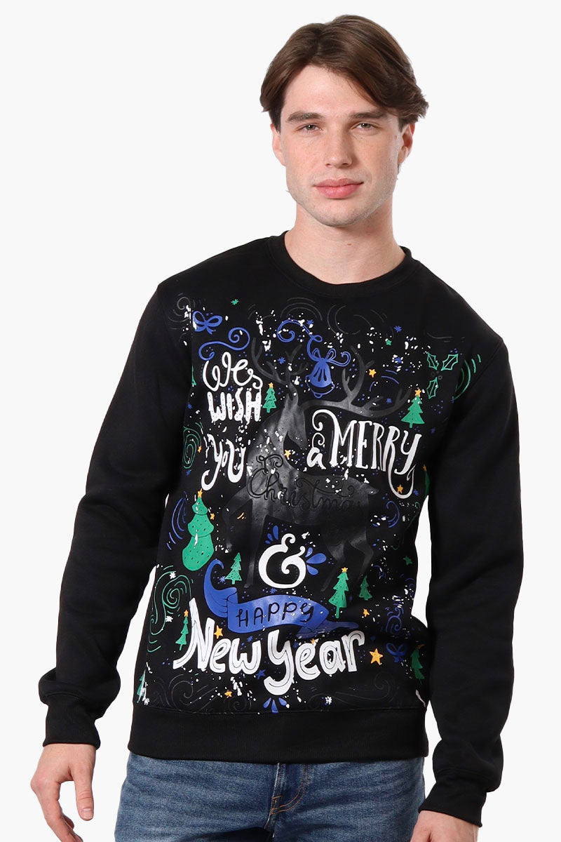 Ugly Christmas Sweater Festive Print Christmas Sweater - Black - Mens Christmas Sweaters - International Clothiers