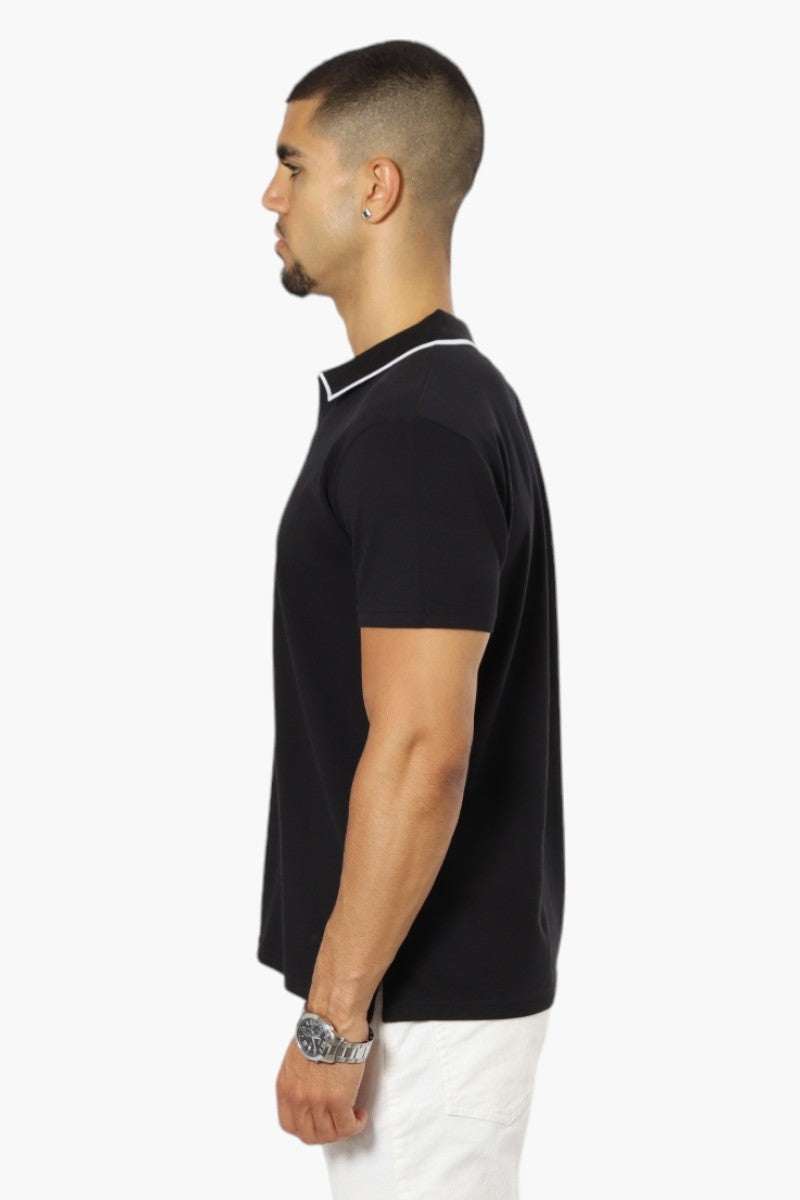 Jay Y. Ko Solid V-Neck Detail Polo Shirt - Black - Mens Polo Shirts - International Clothiers