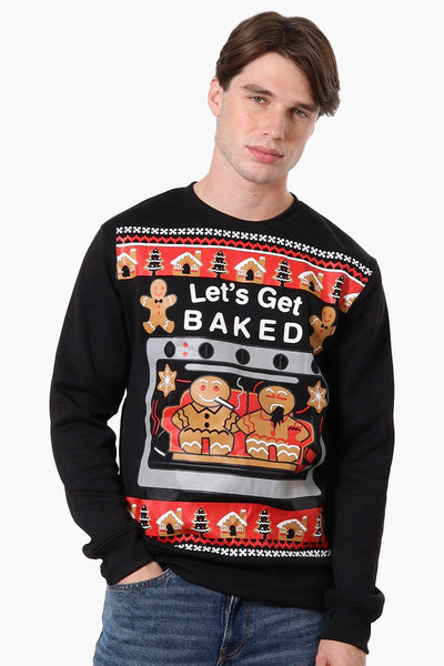 Ugly Christmas Sweater Let's Get Baked Print Christmas Sweater - Black - Mens Christmas Sweaters - International Clothiers