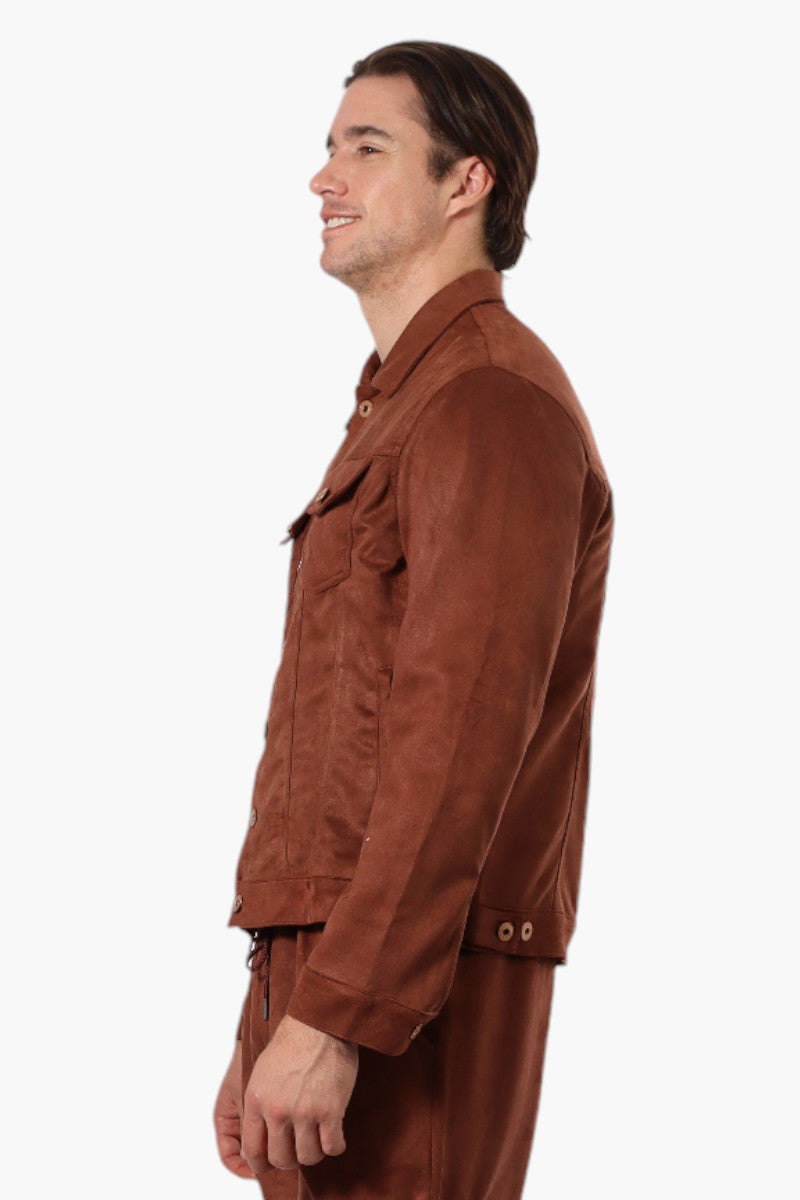 Urbanology Button Up Suede Trucker Lightweight Jacket - Brown - Mens Lightweight Jackets - International Clothiers