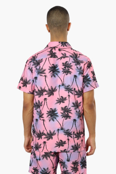 Boardsports Palm Tree Pattern Button Up Casual Shirt - Pink - Mens Casual Shirts - International Clothiers