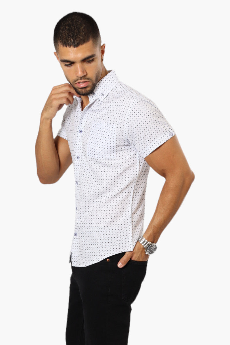 Jay Y. Ko Patterned Short Sleeve Button Up Casual Shirt - White - Mens Casual Shirts - International Clothiers