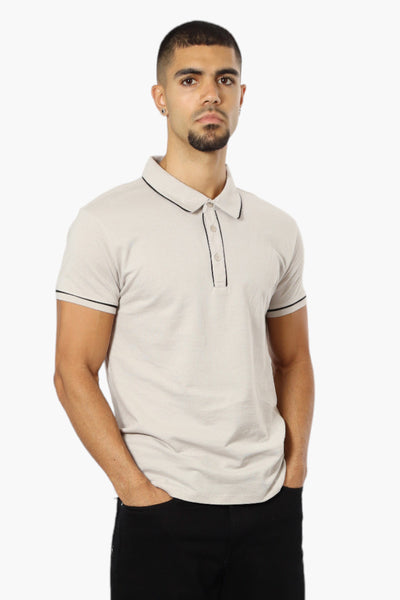 Jay Y. Ko Solid Piping Detail Polo Shirt - Stone - Mens Polo Shirts - International Clothiers
