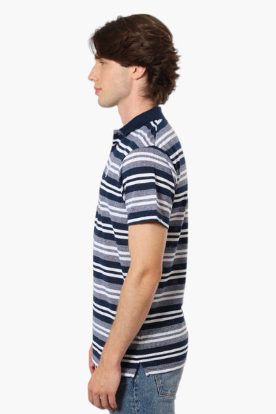 Vroom & Dreesman Striped Button Up Polo Shirt - Navy - Mens Polo Shirts - International Clothiers