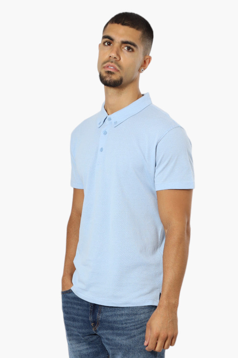 Jay Y. Ko Button Down Solid Polo Shirt - Blue - Mens Polo Shirts - International Clothiers