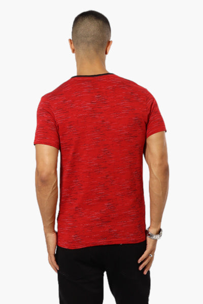 Urbanology Patterned V-Neck Henley Tee - Red - Mens Tees & Tank Tops - International Clothiers