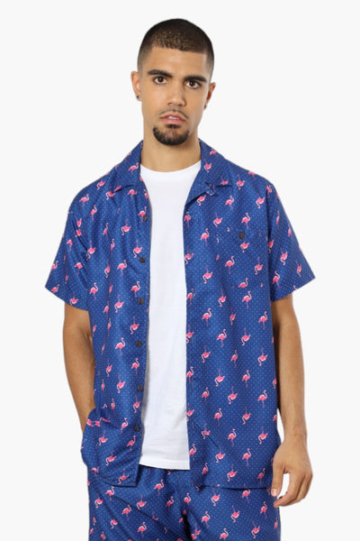 Boardsports Flamingo Pattern Button Up Casual Shirt - Blue - Mens Casual Shirts - International Clothiers