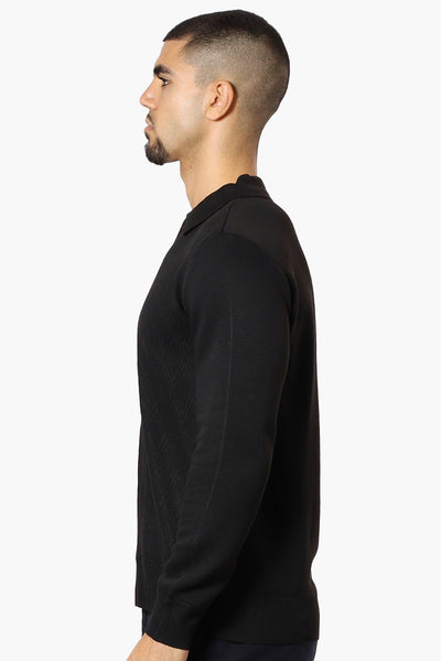 Jay Y. Ko Diamond Pattern Polo Pullover Sweater - Black - Mens Pullover Sweaters - International Clothiers