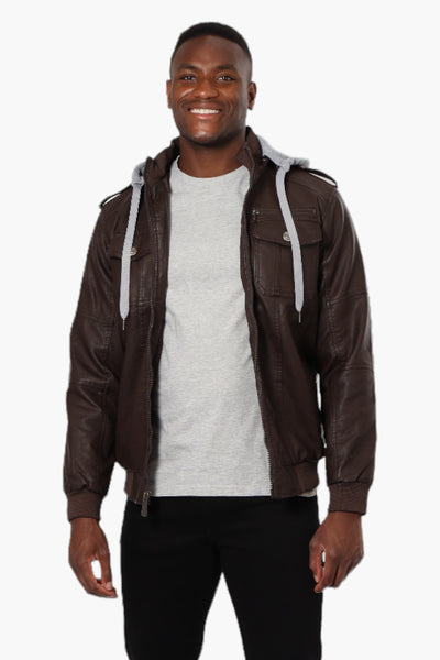 Randy River Hooded Vegan Leather Moto Jacket - Brown - Mens Moto Jackets - International Clothiers