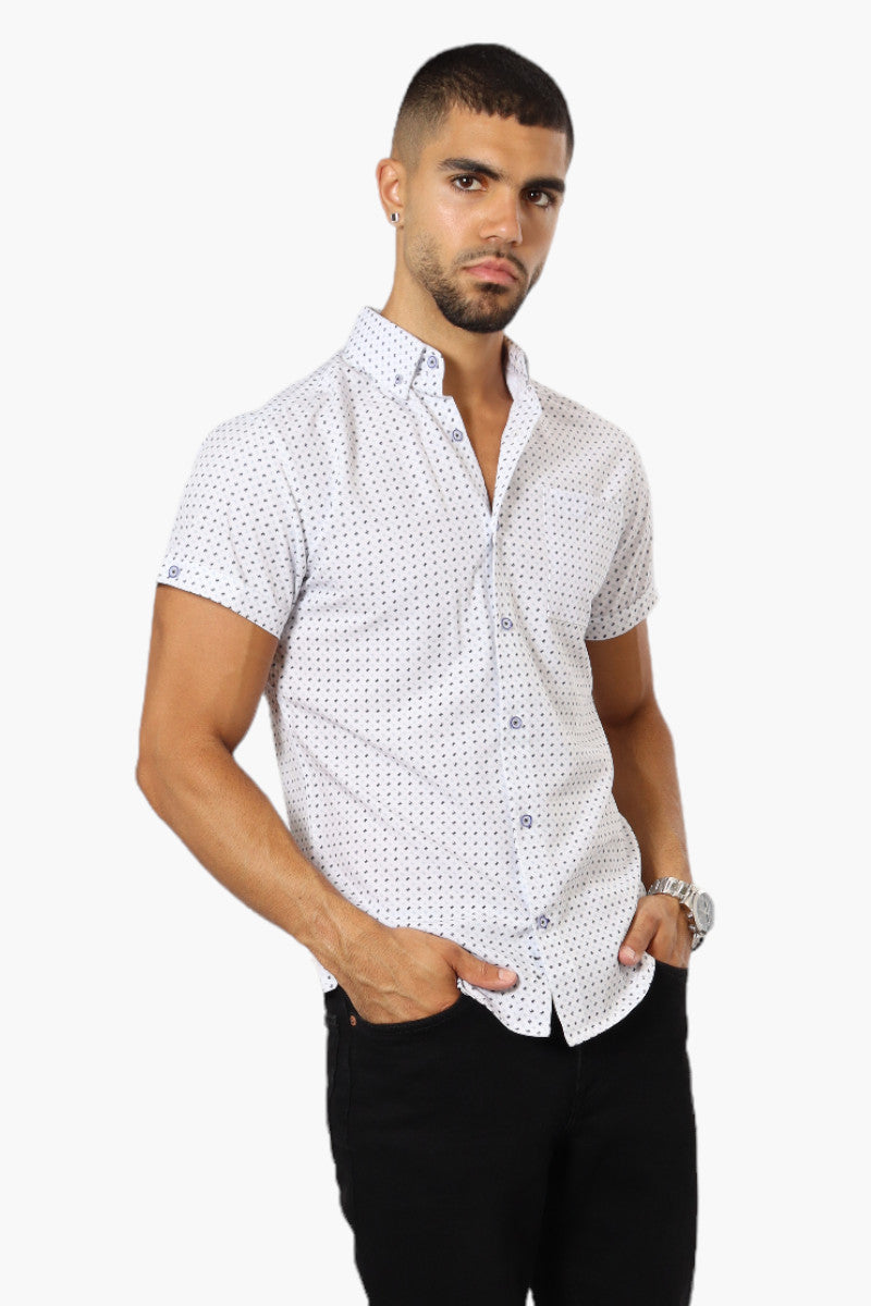 Jay Y. Ko Patterned Short Sleeve Button Up Casual Shirt - White - Mens Casual Shirts - International Clothiers