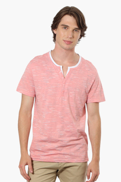 Urbanology Patterned V-Neck Henley Tee - Pink - Mens Tees & Tank Tops - International Clothiers