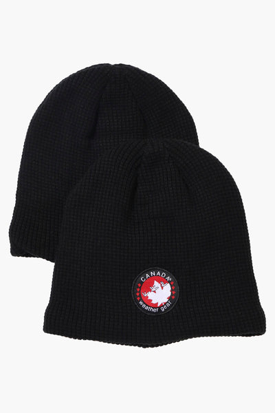 Canada Weather Gear 2 Pack Plush Lined Beanie Hat - Black - Mens Hats - International Clothiers