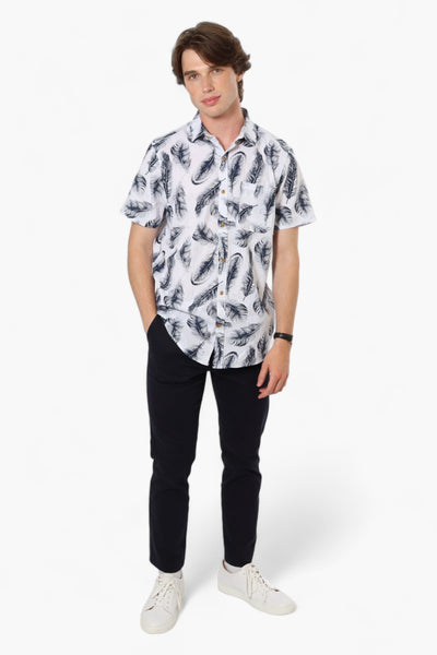 Jay Y. Ko Feather Pattern Button Up Casual Shirt - White - Mens Casual Shirts - International Clothiers