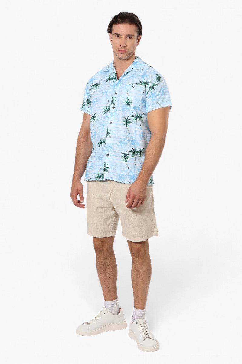 Boardsports Palm Tree Pattern Camp Collar Casual Shirt - Blue - Mens Casual Shirts - International Clothiers